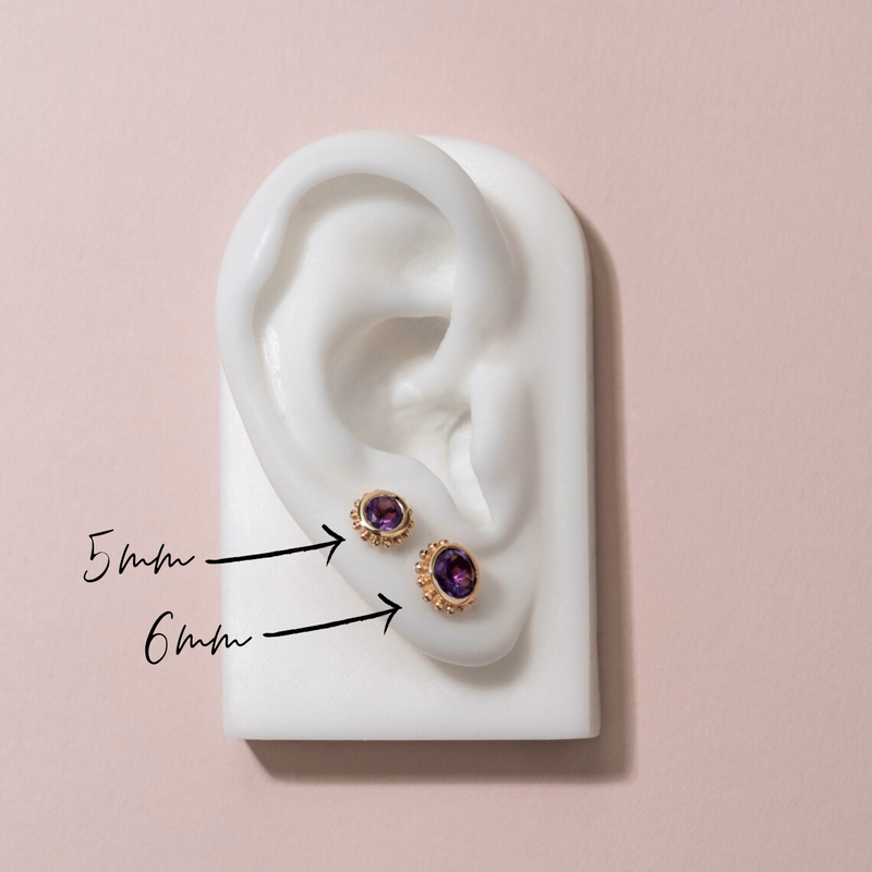 14k Gold Anemone Studs with Amethyst