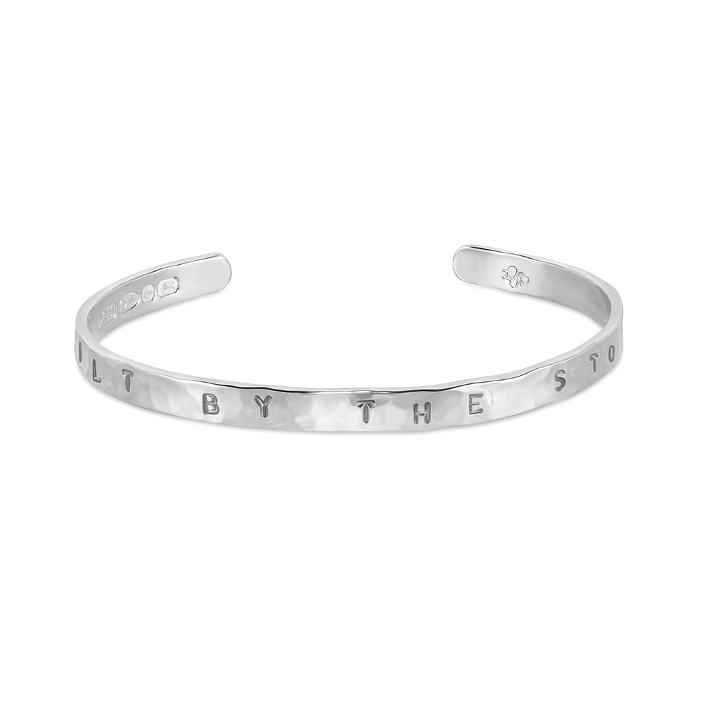 Built By The Storm' Hand-Stamped Hammered Bangle in Silver