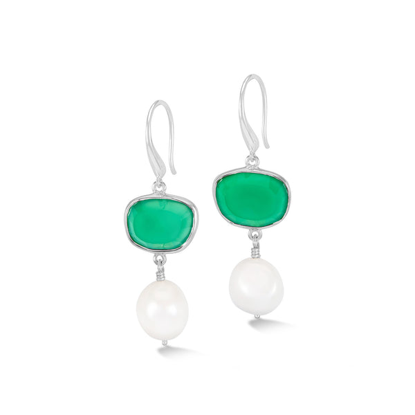     PEBE15-S-ROCK-Dower-and-Hall-Sterling-Silver-Green-Onyx-Pebble-and-Pearl-Drop-Earrings