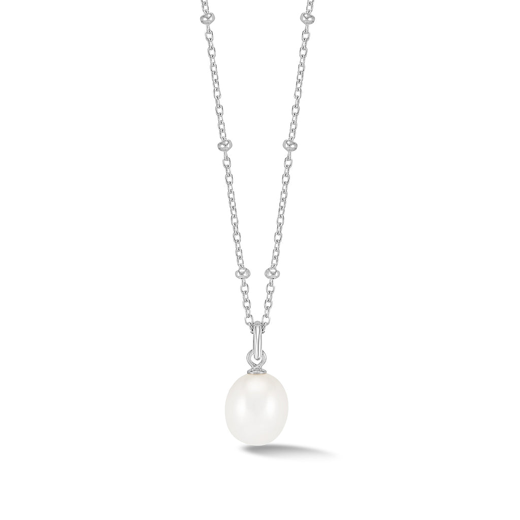 Timeless Adjustable 8mm Oval White Pearl Pendant