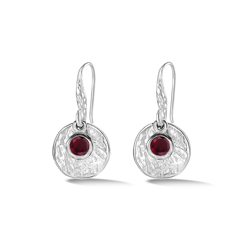 TWE42-S-GNT-Dower-and-Hall-Sterling-Silver-Hammered-Disc-and-Garnet-Array-Drop-Earrings