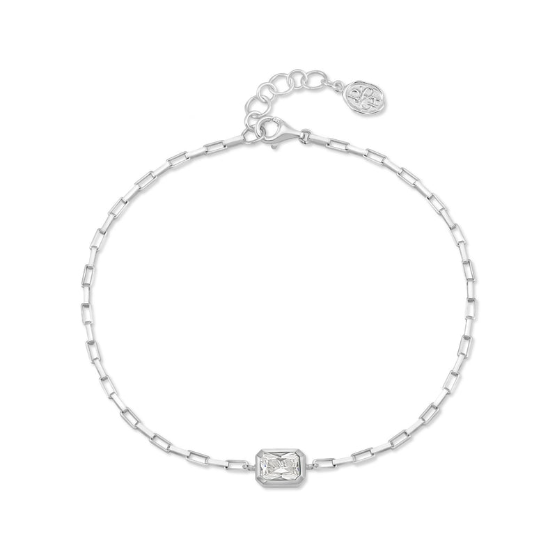 Men's White Topaz Octagon Humbug Paperclip Bracelet