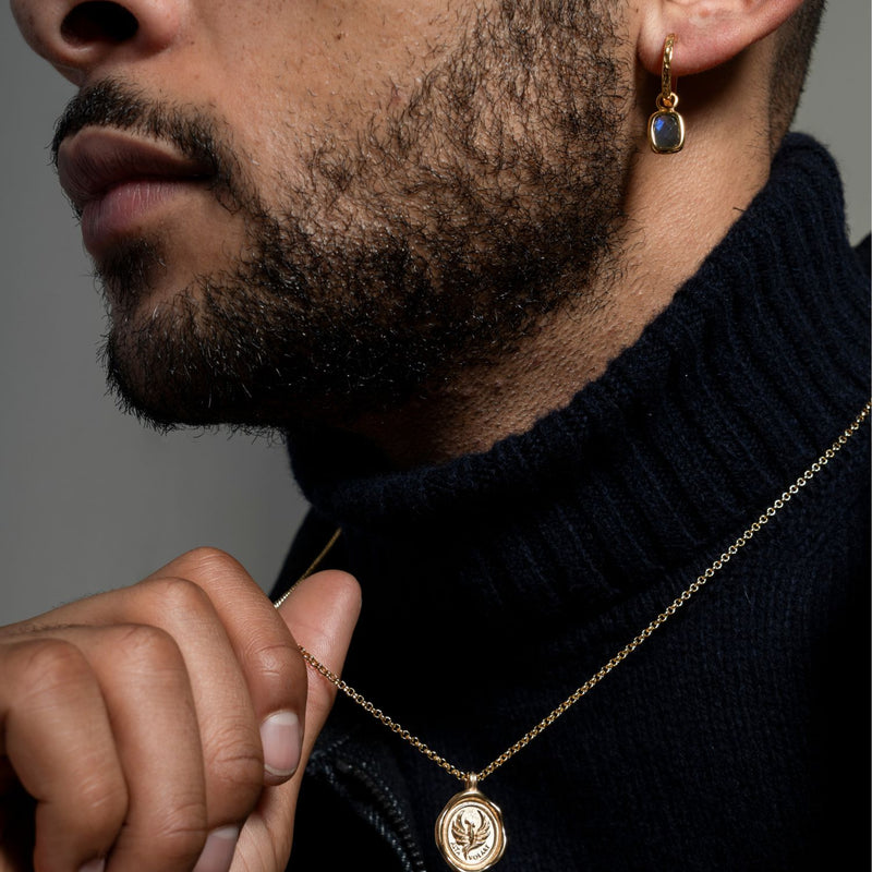 Men's Single Hoop with Labradorite Drop Earring