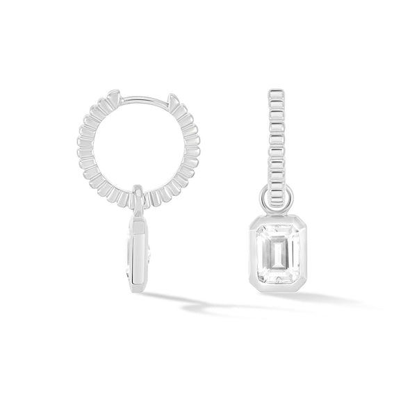 Men's Single Hoop With White Topaz Drop Earring