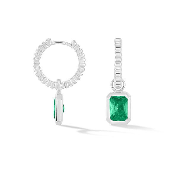 Men's Single Hoop With Green Garnet Drop Earring