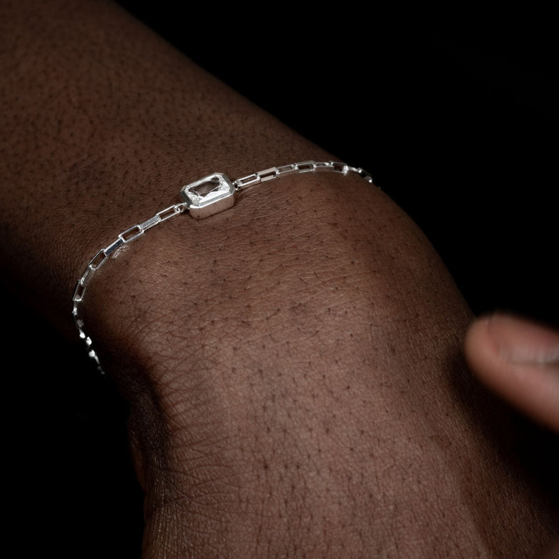 Men's White Topaz Octagon Humbug Paperclip Bracelet
