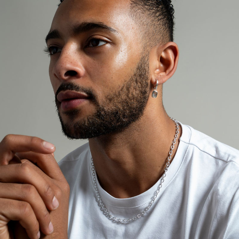 Men's Single Hoop with Labradorite Drop Earring