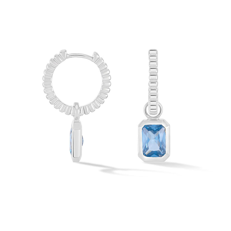 Men's Single Hoop With Blue Topaz Drop Earring