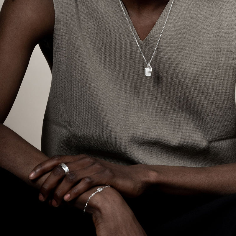 Men's White Topaz Octagon Humbug Paperclip Bracelet
