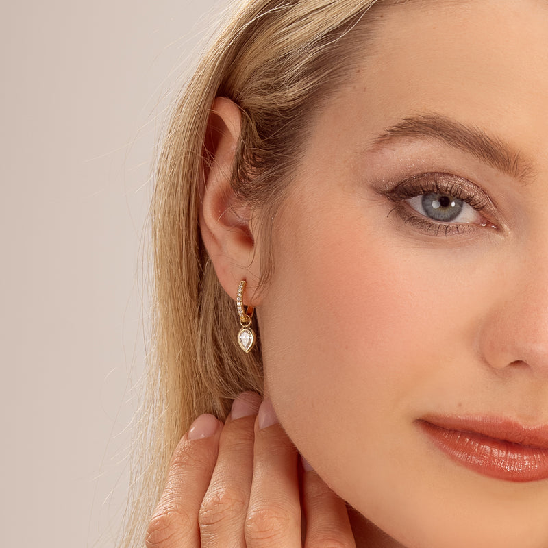 9k Diamond Stargazer Hoops with Diamond Tear Drops