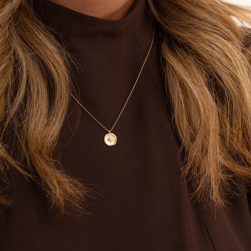 9k Gold Diamond True North Tiny Talisman Necklace