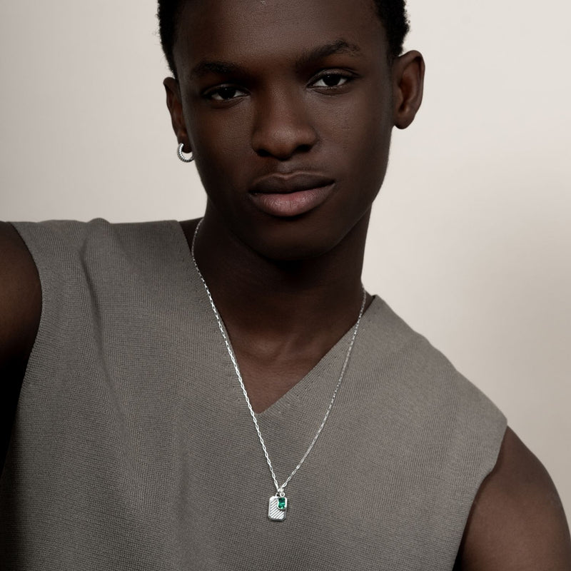Men's Green Garnet Octagon Humbug Paperclip Necklace