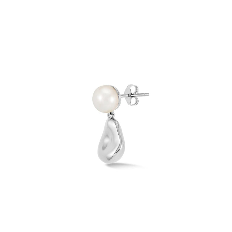 Men's Single Pebble & White Pearl Earring