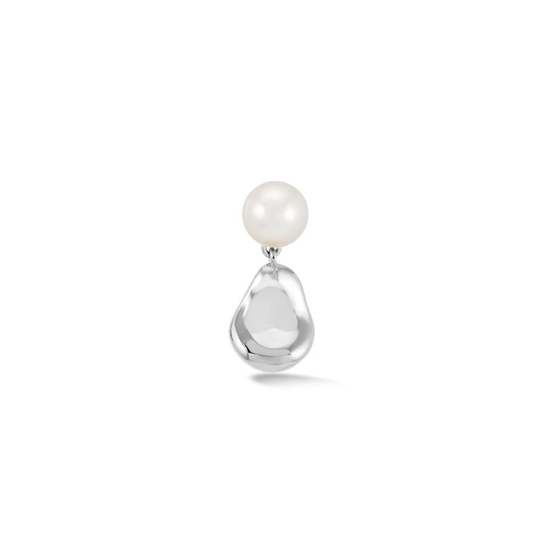 Men's Single Pebble & White Pearl Earring