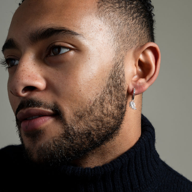 Men's Single Hoop with Feather Drop Earring