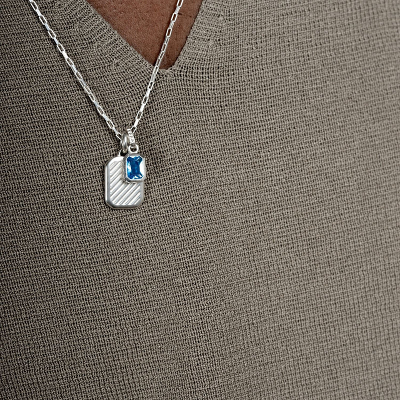 Men's Blue Topaz Octagon Humbug Paperclip Necklace