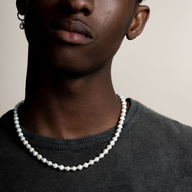Men's White Pearl Halo Necklace