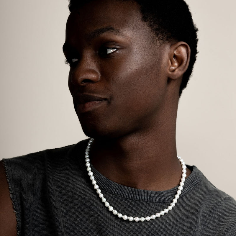 Men's White Pearl Halo Necklace
