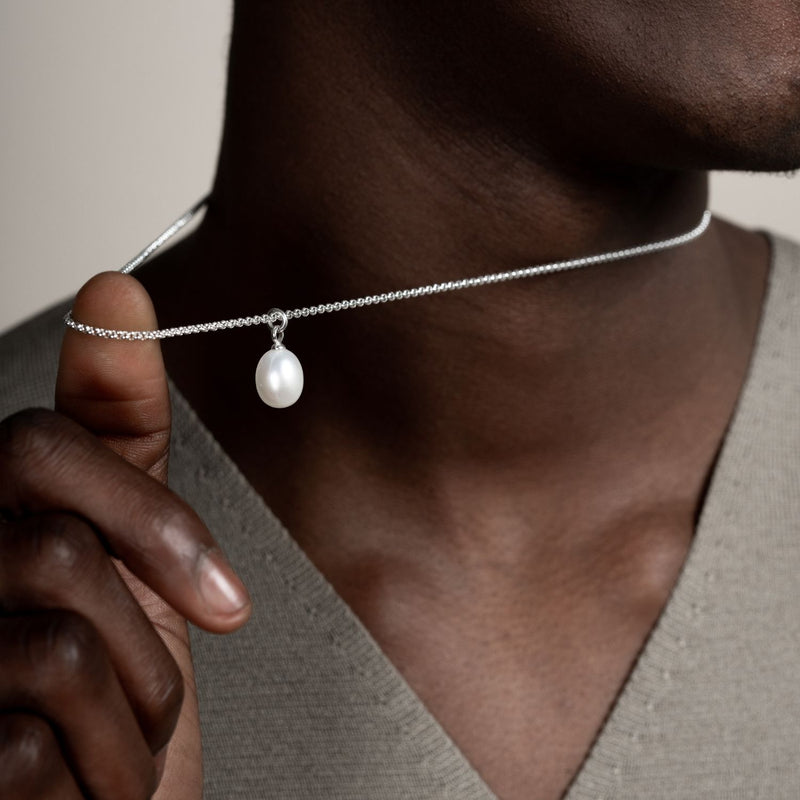 Men's 10mm Oval White Freshwater Pearl Pendant