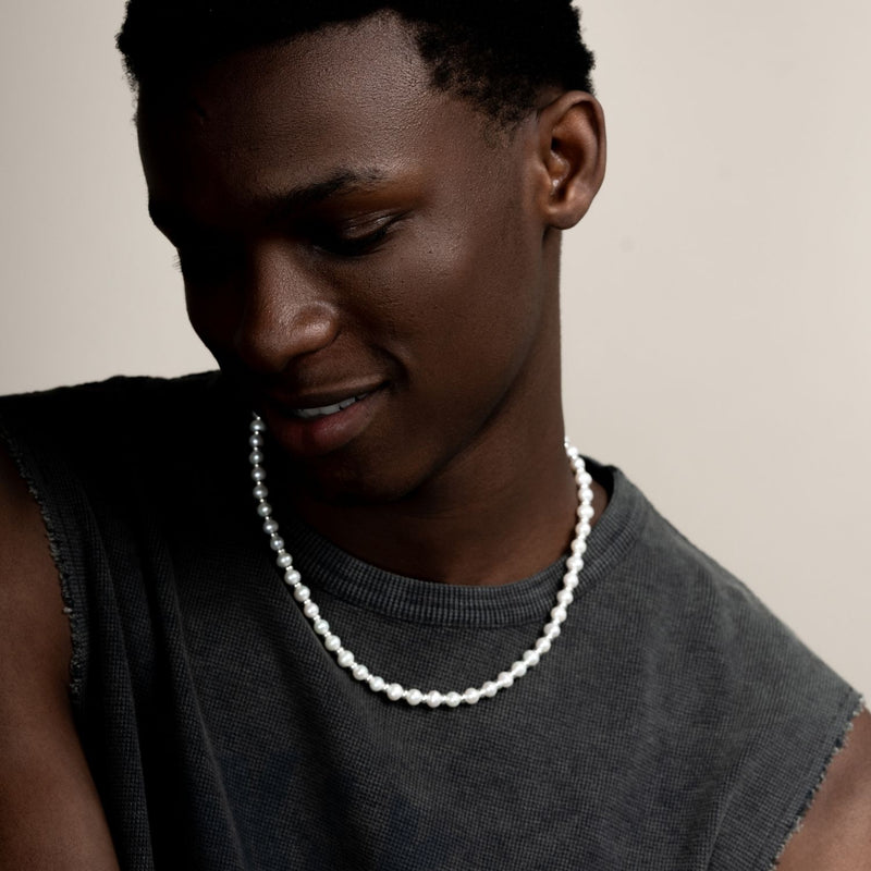 Men's White Pearl Halo Necklace