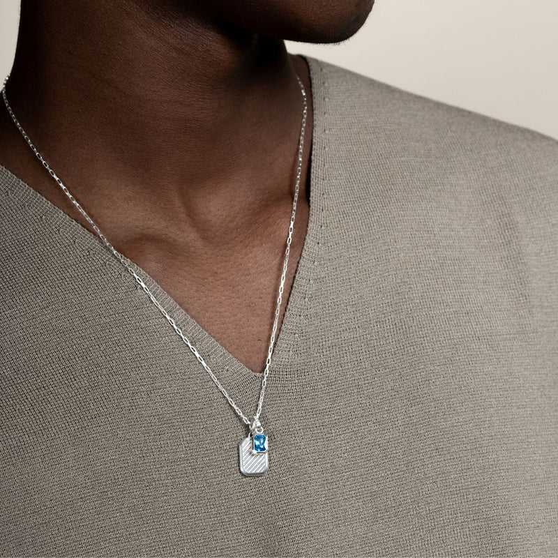 Men's Blue Topaz Octagon Humbug Paperclip Necklace