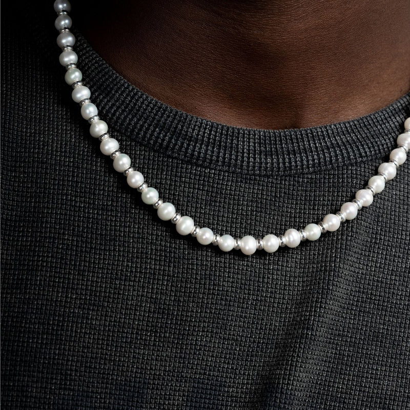 Men's White Pearl Halo Necklace
