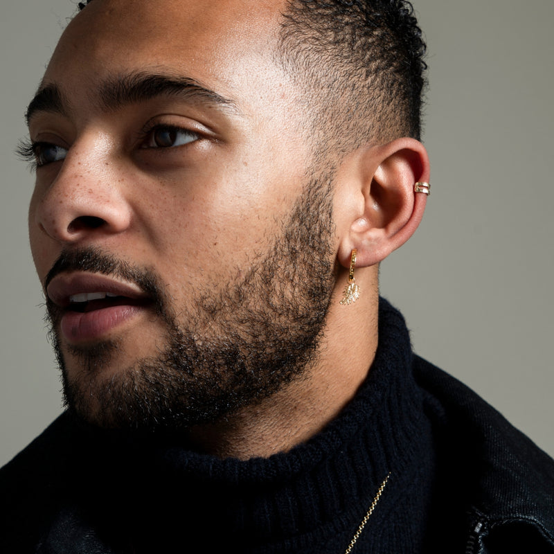 Men's Single Hoop with Feather Drop Earring - Main Image