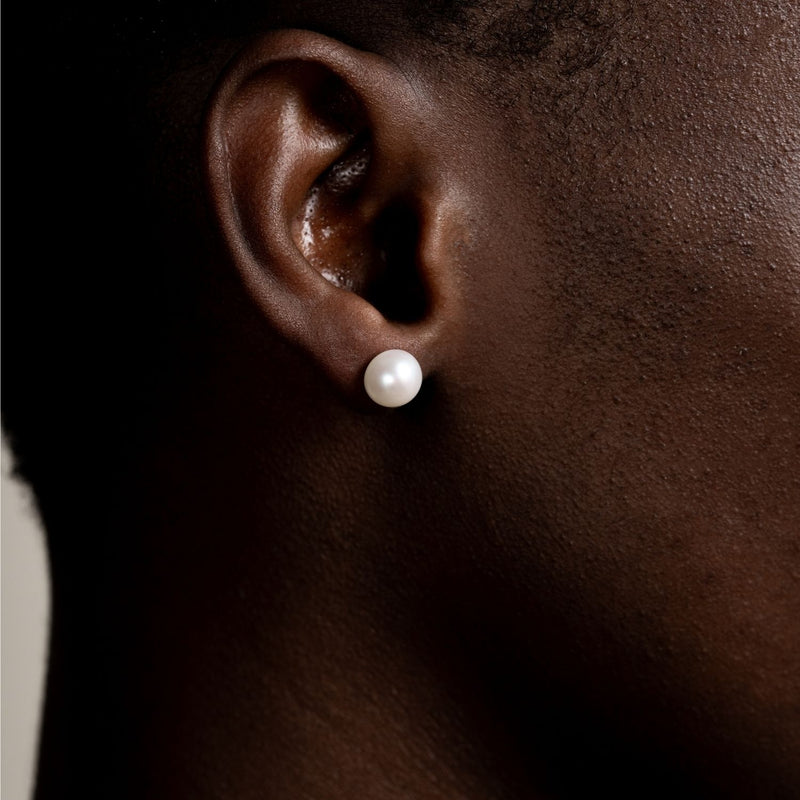 Men's Single 8mm White Freshwater Pearl Stud
