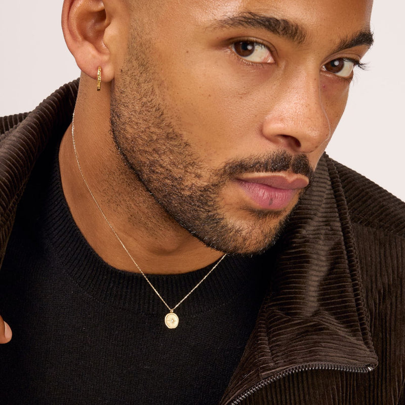 Men's 9k Gold Diamond True North Tiny Talisman Necklace