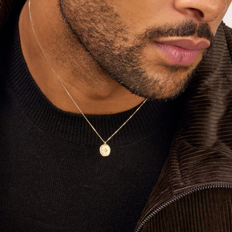 Men's 9k Gold Diamond True North Tiny Talisman Necklace