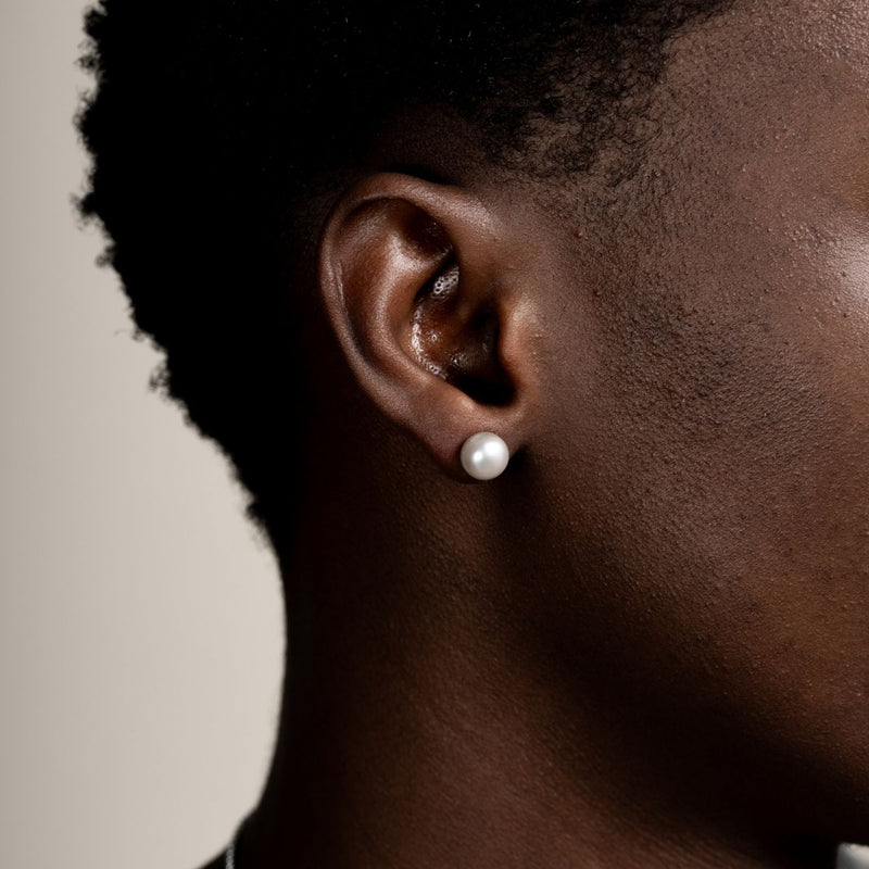 Men's Single 8mm White Freshwater Pearl Stud