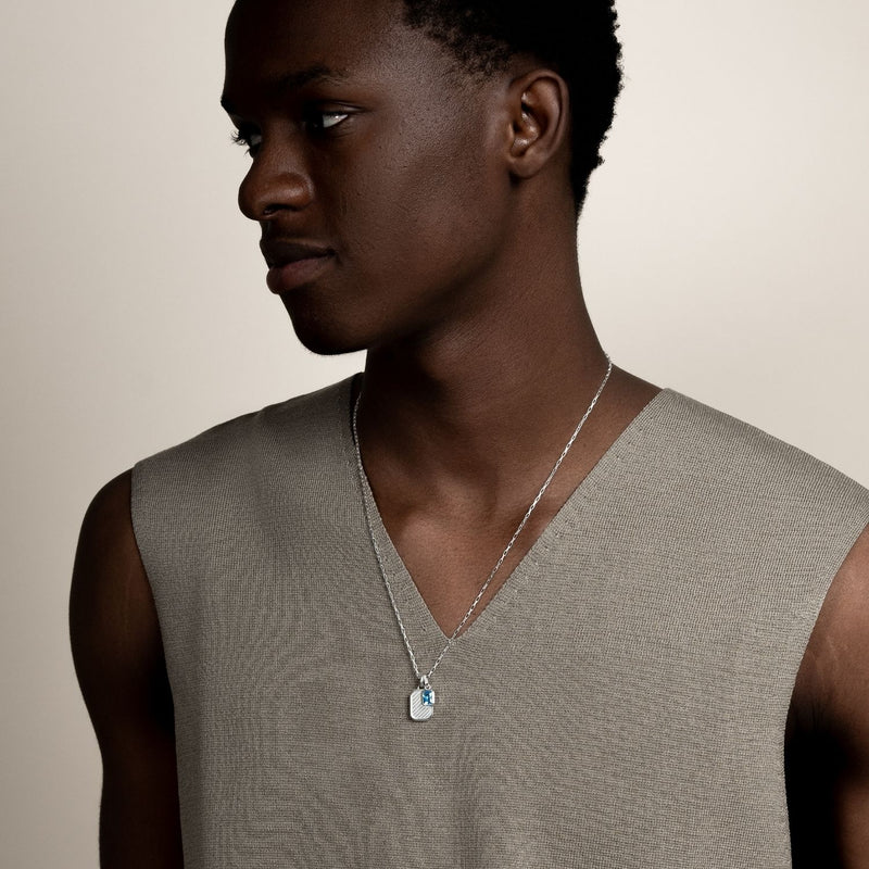 Men's Blue Topaz Octagon Humbug Paperclip Necklace