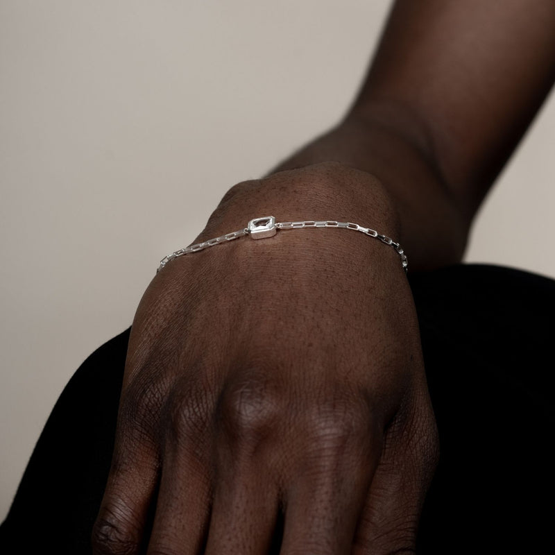 Men's White Topaz Octagon Humbug Paperclip Bracelet