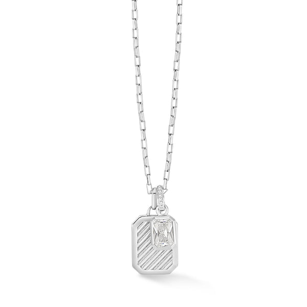 Men's White Topaz Octagon Humbug Paperclip Necklace