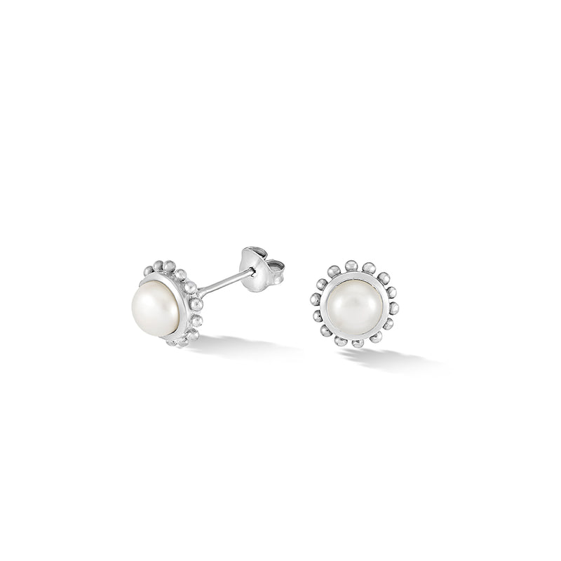 14k Gold Anemone Studs with White Pearl
