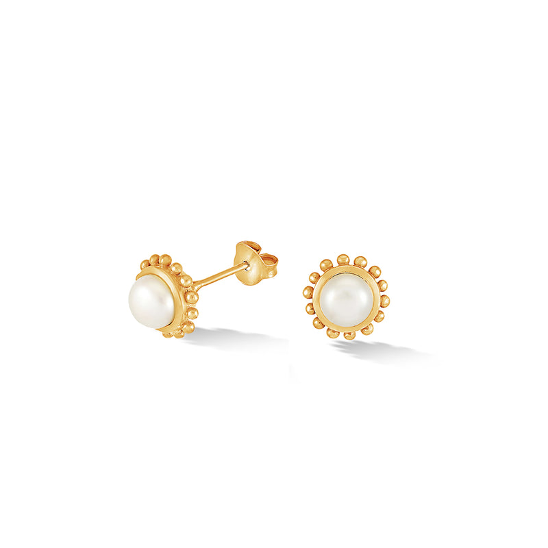 14k Gold Anemone Studs with White Pearl
