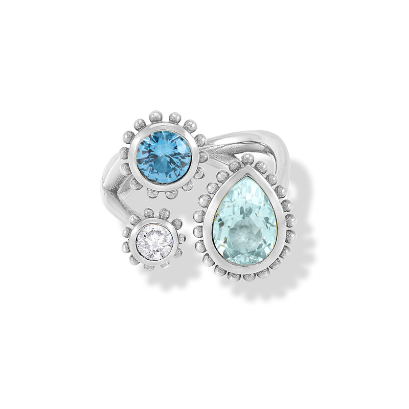 14k Gold Anemone Trio Ring with Blue Topaz