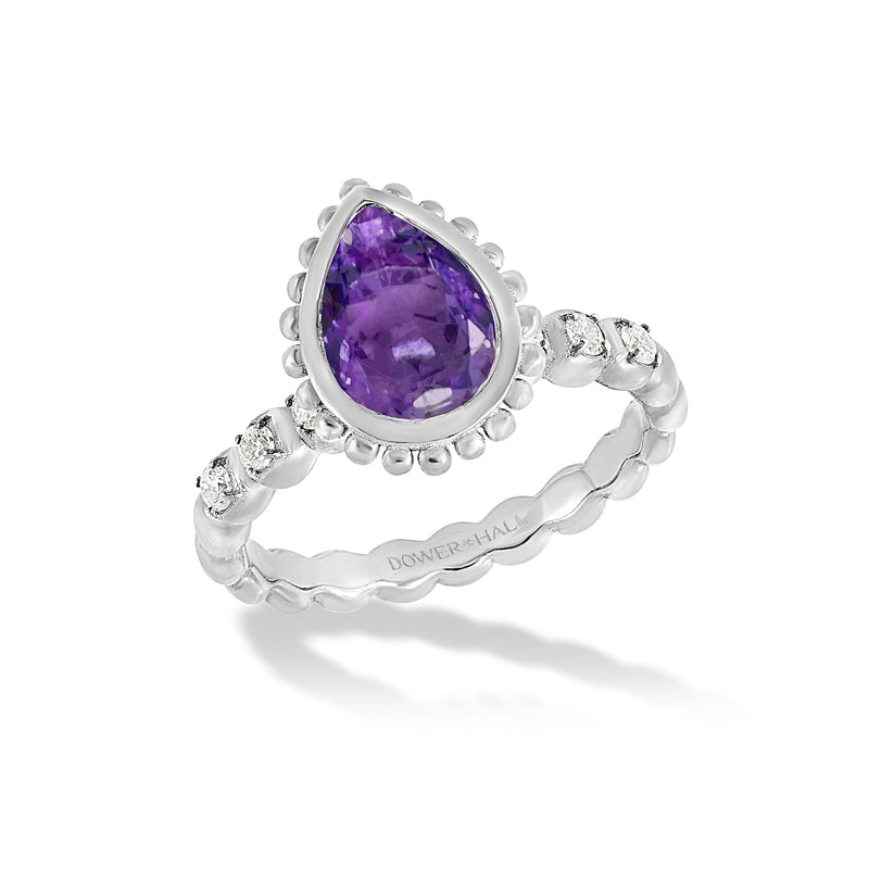 14k Gold Anemone Teardrop Ring with Amethyst