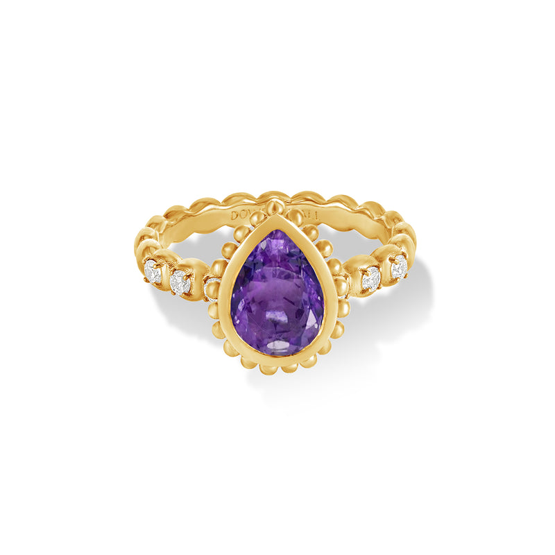 14k Gold Anemone Teardrop Ring with Amethyst