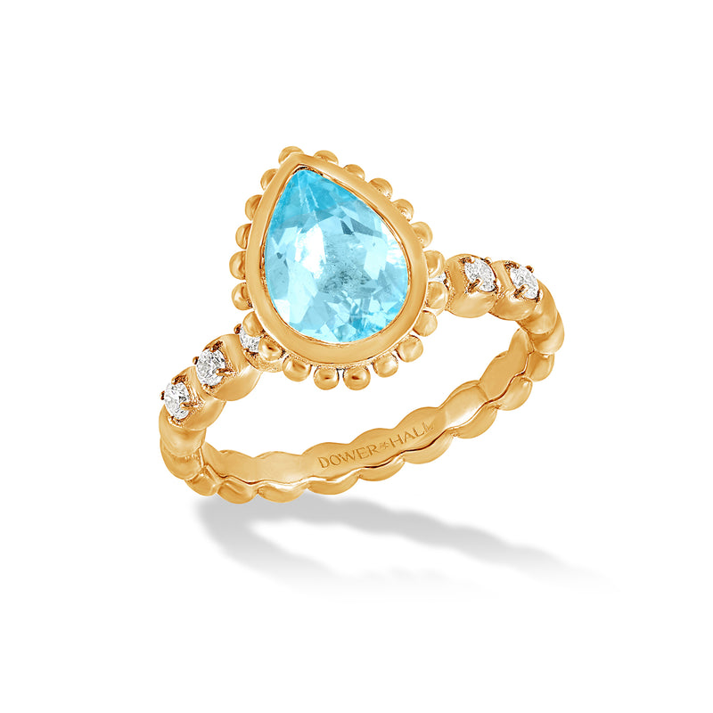 14k Gold Anemone Teardrop Ring with Blue Topaz