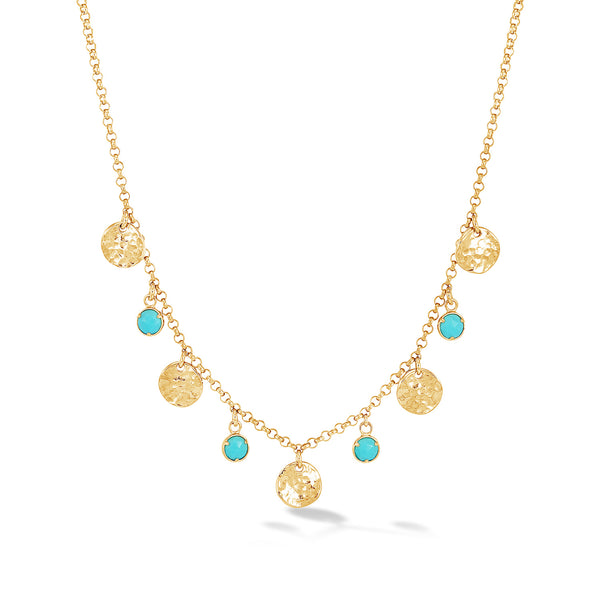 AZN21-V-TURQ-Dower-and-Hall-Yellow-Gold-Vermeil-Turquoise-Hammered-Disc-Collar-Necklace