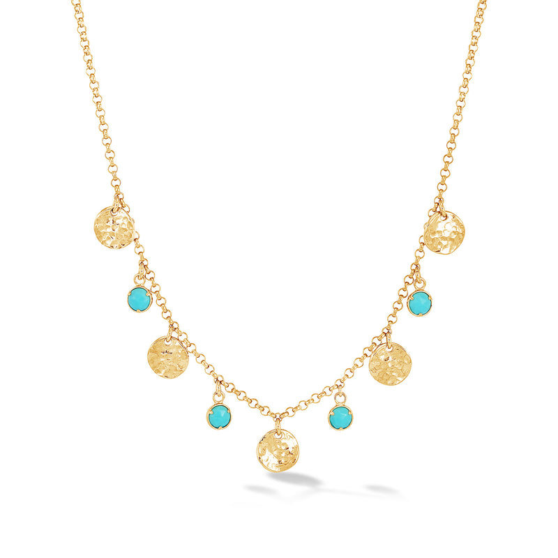 AZN21-V-TURQ-Dower-and-Hall-Yellow-Gold-Vermeil-Turquoise-Hammered-Disc-Collar-Necklace