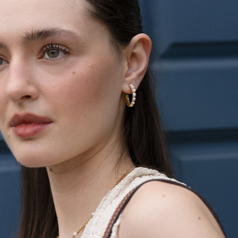 Large White Timeless Pearl Hoops