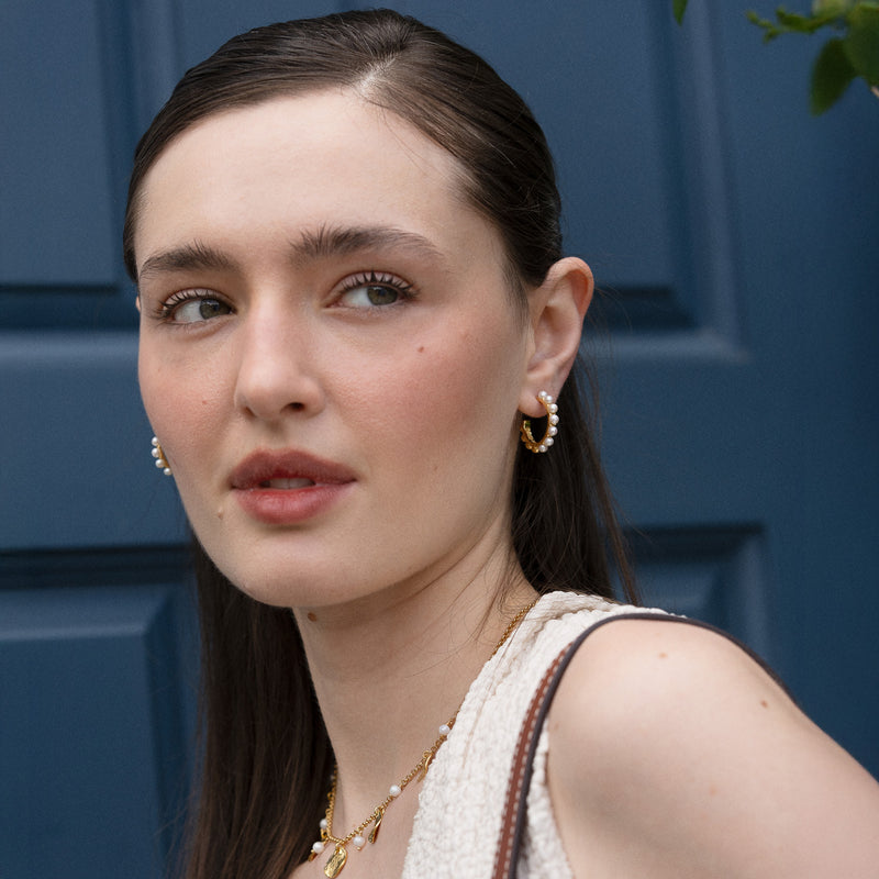Large White Timeless Pearl Hoops