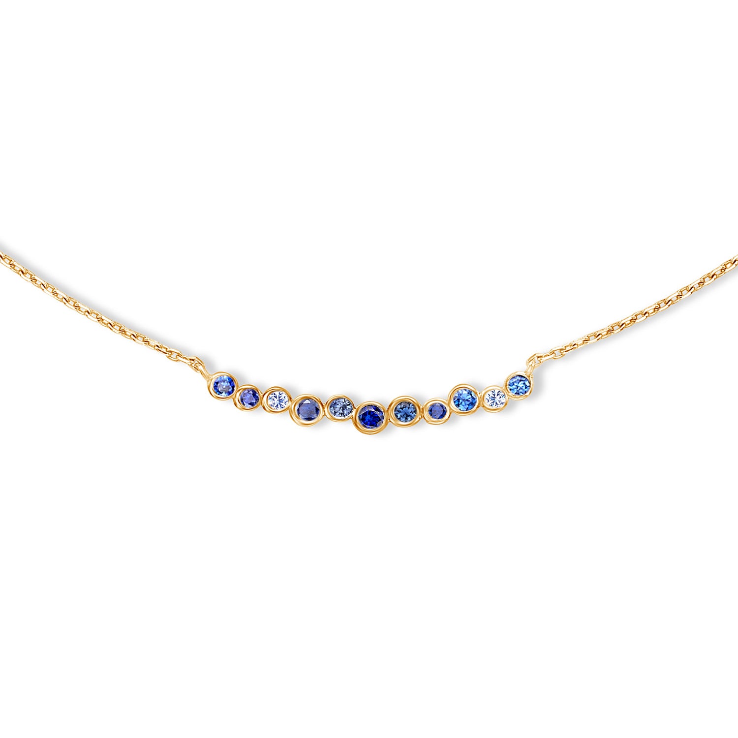 18k Gold Sapphire & Aquamarine Cascade Bar Necklace