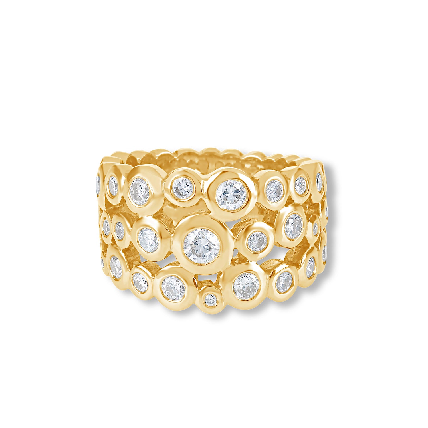 18k Gold &amp; Diamond Triple Row Dotty Ring - 2.00CT