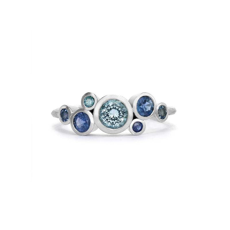 18k Sapphire & Aquamarine Cascade Cluster Ring