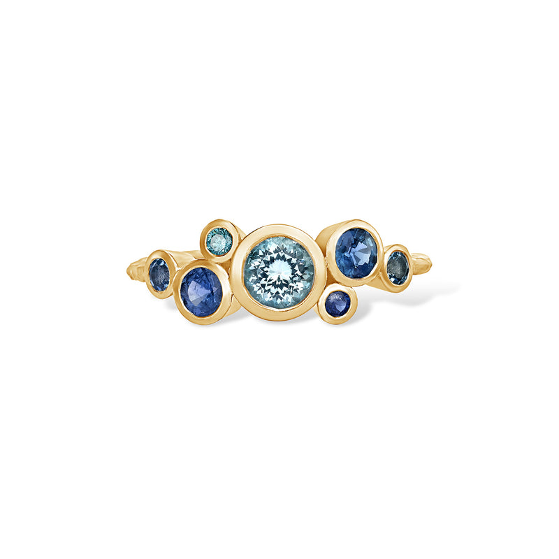 18k Sapphire & Aquamarine Cascade Cluster Ring