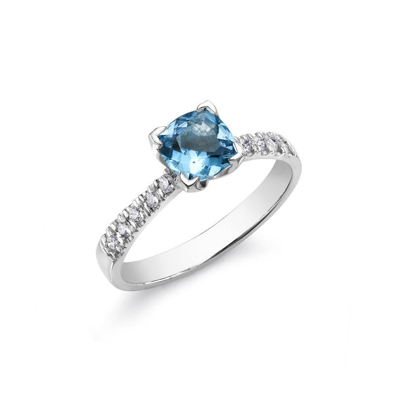 18k Lotus Engagement Ring with Cushion Cut Aquamarine