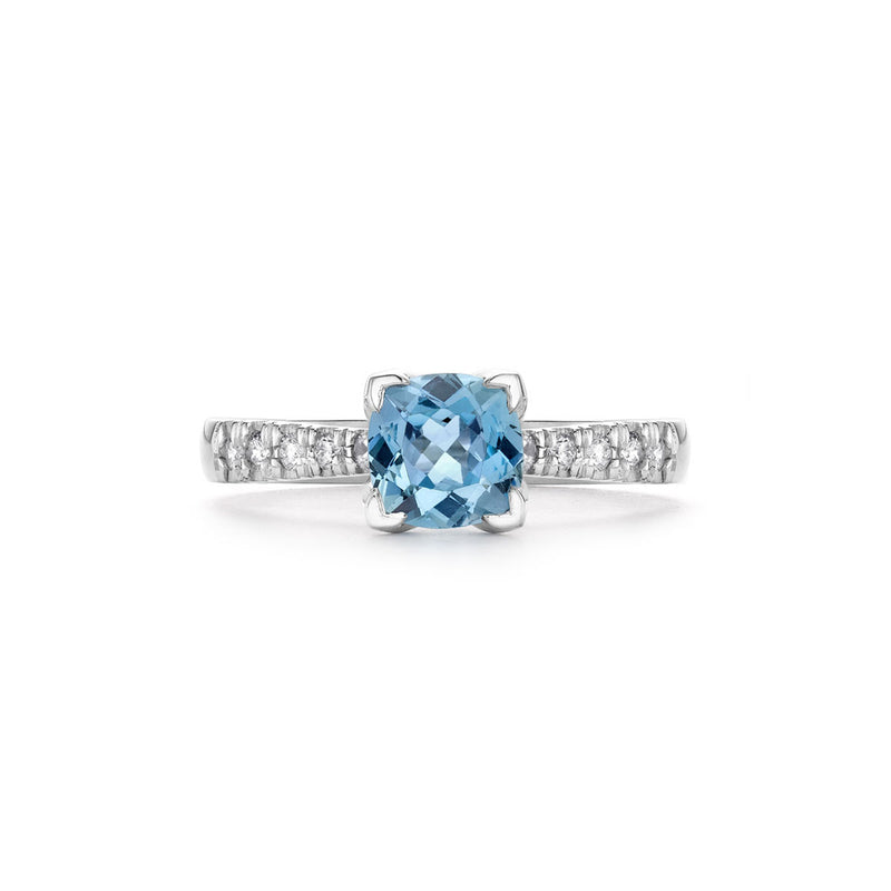 18k Lotus Engagement Ring with Cushion Cut Aquamarine